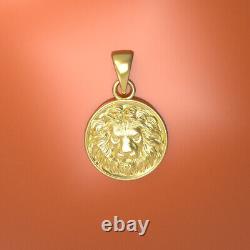 14K yellow gold lion king pendant solid gold charm oval medallion