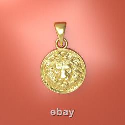 14K yellow gold lion king pendant solid gold charm oval medallion