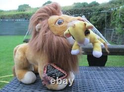 1993 Mattel Disney The Lion King MUFASA & BABY CUB SIMBA With Sound Soft Plush Toy