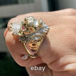 2 Ct Simulated Diamond Men's Lion King Crown Statement Ring Gifts 14K Gold Over