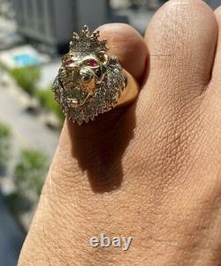 2 Ct Simulated Diamond Men's Lion King Crown Statement Ring Gifts 14K Gold Over
