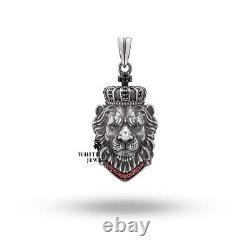 Calm Lion king Crown Animal Jungle Leo Men Cubic Zirconia Pendant 925 Silver