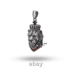 Calm Lion king Crown Animal Jungle Leo Men Cubic Zirconia Pendant 925 Silver