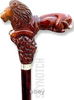 Christmas Handmade Lion King Handle Wooden Walking Stick Ergonomic Palm Grip