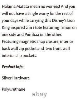 Danielle Nicole Disney 2-in-1 Tote Lion King Timon & Pumbaa NWT