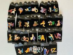 Disney Disneyland Alphabet Lion King Tramp Pooh Bambi Dumbo Aladdin A-Z Pin Set