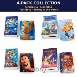 Disney VHS Throw Blanket 4Pk Cinderella Lion King Toy Story Beauty Beast 50x70