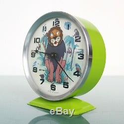 French BAYARD LION KING Vintage Alarm CLOCK Disney! Mantel Motion! RARE ANIMATED