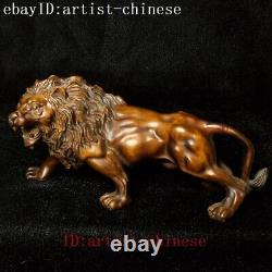 L 5.5 in Chinese Boxwood Hand Carved Force Lion King figurine Statue Decoration