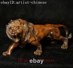 L 5.5 in Chinese Boxwood Hand Carved Force Lion King figurine Statue Decoration