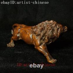 L 5.5 in Chinese Boxwood Hand Carved Force Lion King figurine Statue Decoration