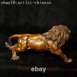 L 5.5 in Chinese Boxwood Hand Carved Force Lion King figurine Statue Decoration