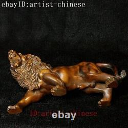 L 5.5 in Chinese Boxwood Hand Carved Force Lion King figurine Statue Decoration