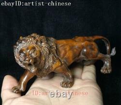 L 5.5 in Chinese Boxwood Hand Carved Force Lion King figurine Statue Decoration