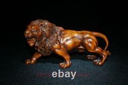 L5.2 Collection China Old Boxwood Hand Carved Force Lion King Statue Decoration