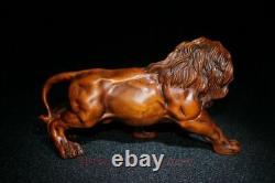 L5.2 Collection China Old Boxwood Hand Carved Force Lion King Statue Decoration