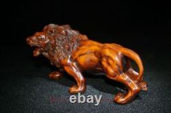 L5.2 Collection China Old Boxwood Hand Carved Force Lion King Statue Decoration