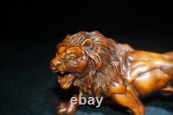 L5.2 Collection China Old Boxwood Hand Carved Force Lion King Statue Decoration