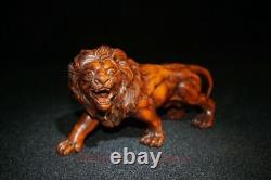 L5.2 Collection China Old Boxwood Hand Carved Force Lion King Statue Decoration