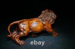 L5.2 Collection China Old Boxwood Hand Carved Force Lion King Statue Decoration