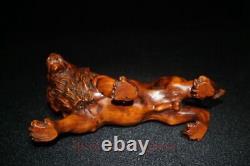 L5.2 Collection China Old Boxwood Hand Carved Force Lion King Statue Decoration