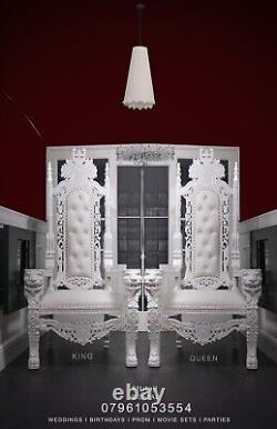 Lion King & Queen Pure WhiteThrone Chairs FOR HIRE Weddings, Photoshoot, Films