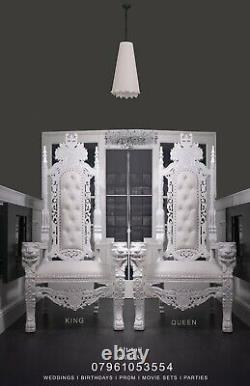 Lion King & Queen Pure WhiteThrone Chairs FOR HIRE Weddings, Photoshoot, Films