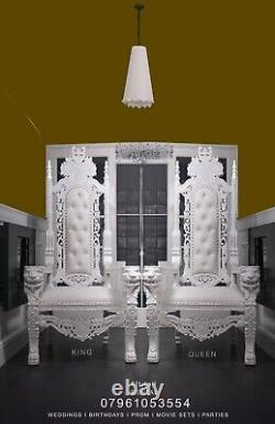 Lion King & Queen Pure WhiteThrone Chairs FOR HIRE Weddings, Photoshoot, Films