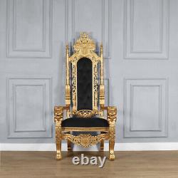 Lion King Throne Chair Gold Leaf Frame with Black Velvet Upholstery