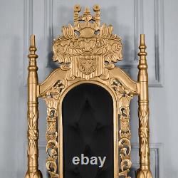 Lion King Throne Chair Gold Leaf Frame with Black Velvet Upholstery