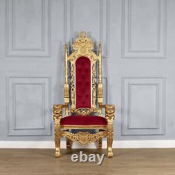 Lion King Throne Chair Gold Leaf Frame with Wine Red Velvet Upholstery