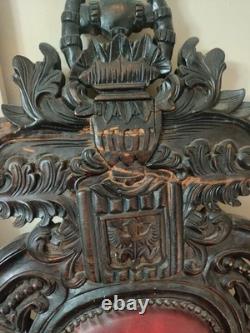 Lion King Throne Chair Hand Carved Wood, Mahogany Red