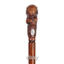 Lion King Wooden Walking Cane Stick gift for him her men women hand carved