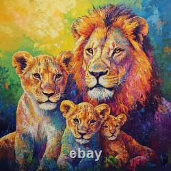 Lion King of the Jungle Oil Art Luxury Canvas Wall Picture Print Colourful
