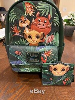 Loungefly Disney LION KING Green Simba Pumba Backpack & Card Holder Limited New