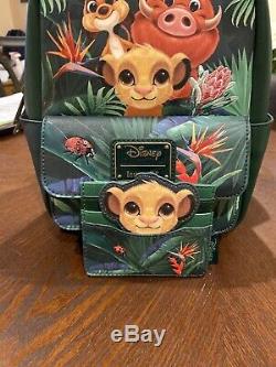 Loungefly Disney LION KING Green Simba Pumba Backpack & Card Holder Limited New