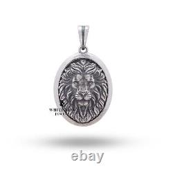 Oval African Lion king Animal Pendant 925 Silver Oxidized Gift Jewelry