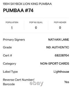 PSA Auto Nathan Lane Signed Lion King Card PUMBA Autographed Disney