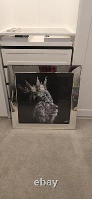 Royal Lion king with silver crown, liquid art, crystals & mirror frame pictures