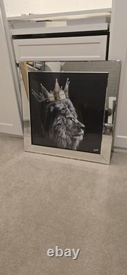 Royal Lion king with silver crown, liquid art, crystals & mirror frame pictures