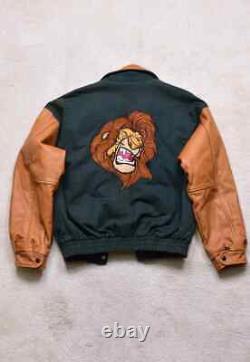 Super Rare Vintage 90s Disney Lion King Leather Denim Jacket Size Large