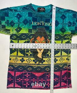 VINTAGE Disney The Lion King Scar All Over Print T-shirt Men Tie Dye Movie 90s