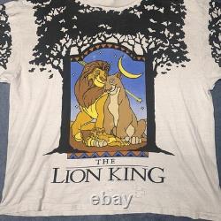 Vtg 90s The Lion King Disney AOP White Distressed T-Shirt Size OSFA XL