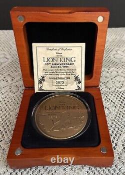 Walt Disney The Lion King 15th Anniversary 6/1994 Bronze Coin #673/1000 wCOA Mje