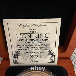 Walt Disney The Lion King 15th Anniversary 6/1994 Bronze Coin #673/1000 wCOA Mje