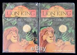 (2) Disney Le Roi Lion D'or Pur 24 Carats Pièces Commémoratives 1/25 Oz Liberté Monnaie