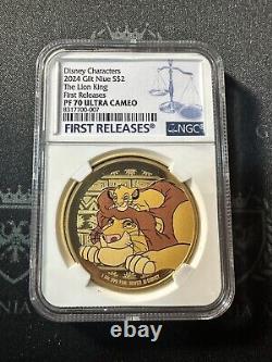 2024 Niue 1 oz Argent Preuve Disney Le Roi Lion NGC PF70 UC 1ère Édition Dorée