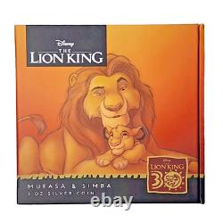 2024 Niue Disney Le Roi Lion 30ème anniversaire Mufasa et Simba 1 once. 999 pièce en argent