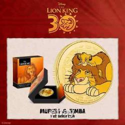 2024 Niue Disney Le Roi Lion Mufasa & Simba 1 once Pièce d'argent dorée 30e ANN