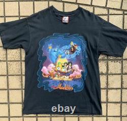 90 Vintage Aladdin T-shirt Disney Le Roi Lion Taille L Noir Bon État Rare